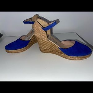 Blue espadrille suede wedges. New, never worn, size 38 (7.5)